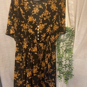 SHEIN Black Dress with Mustard Floral Design